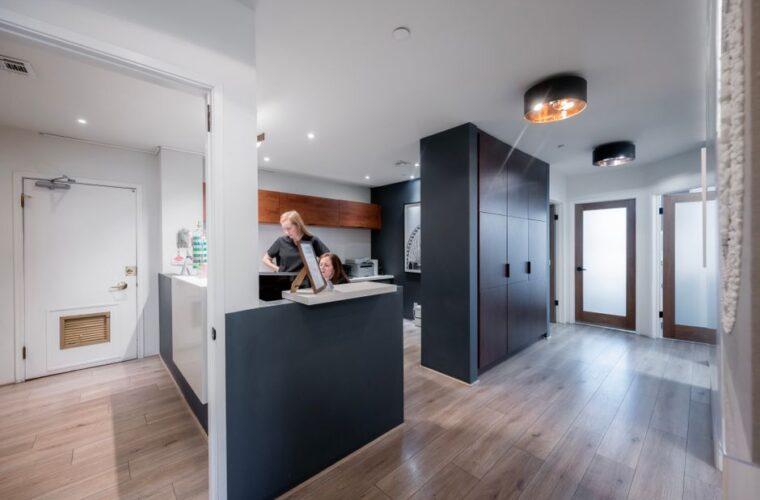 The reception area where patients are welcomed to the practice