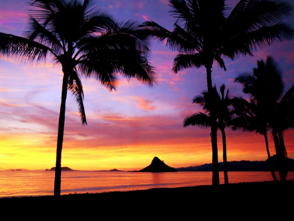 Sunset over the ocean on Oahu